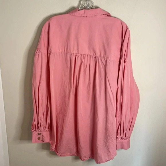 Free People Solid Poplin Pink Top Size Large Barbie/Barbiecore - Picture 8 of 8